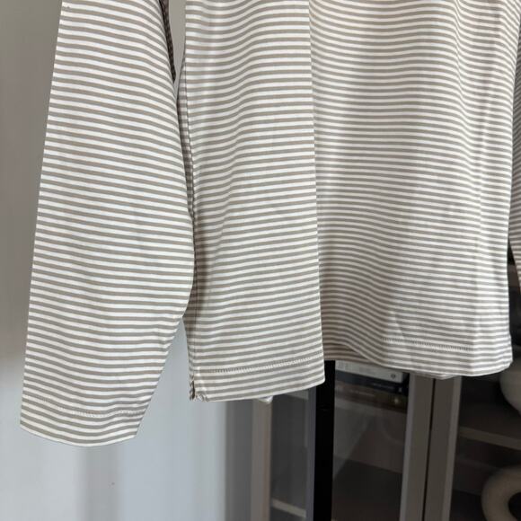 Knickerbocker Mod Stripe White Tan Long Sleeve Shirt XS NEW Mens Cotton Crewneck - Picture 3 of 6